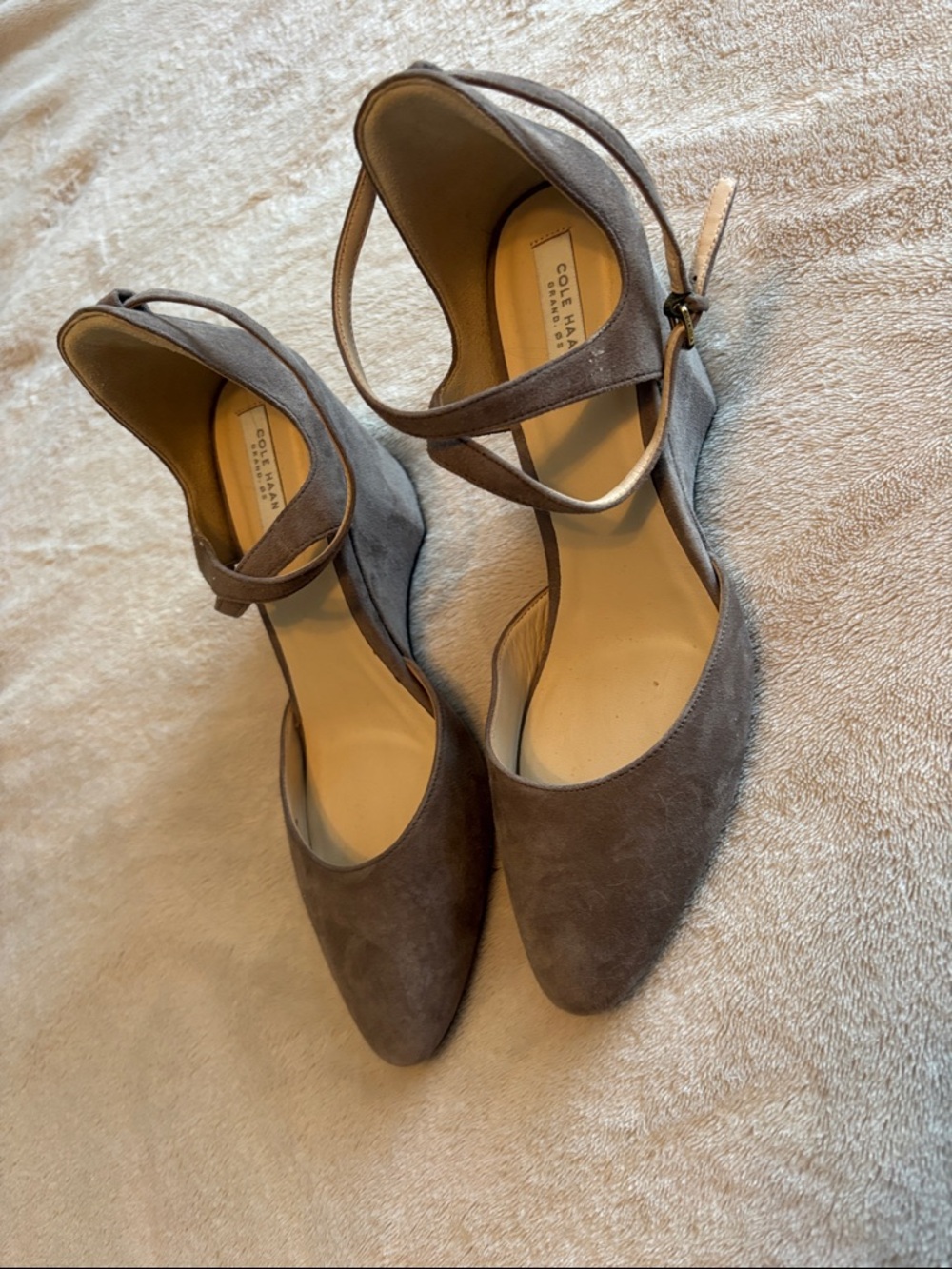 Cole Haan Gray Suede Ankle-Strap Pointed-Toe Heels